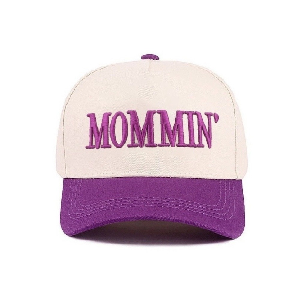 Mommin Mom Funny Hat * Purple Cream Adjustable  NWT